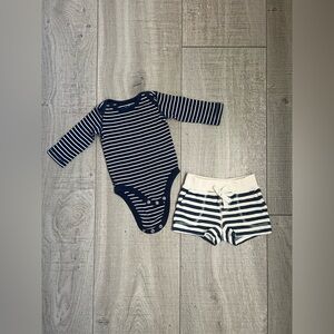 Striped Long Sleeve Onesie and Shorts Bundle Size 0-3 Months